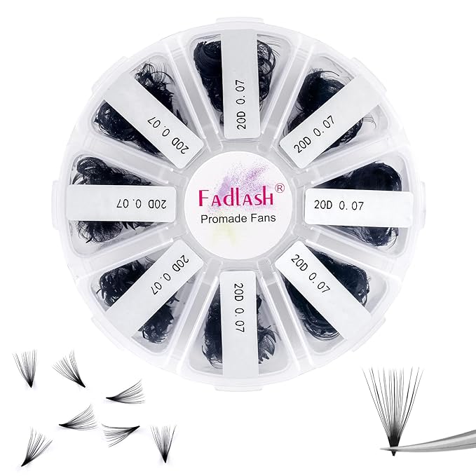 Lash Extension 20D 1000 Mixed Premade Fans Eyelash Extensions D Curl Promades Eyelash Volume Lash Extensions Loose Fans Pre Made Volume Lashes Pointed Base (20D-0.07D, 9-16mm)