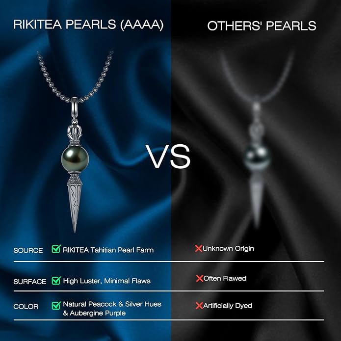 Genuine Tahitian Black Pearl Necklace for Women, 9-13mm AAAA Seawater Pearl - Sterling Silver Moissanite Pendant, Wedding Anniversary, Birthday, Christmas Gift for Wife, Mom, Girlfriend, Fine Jewelry