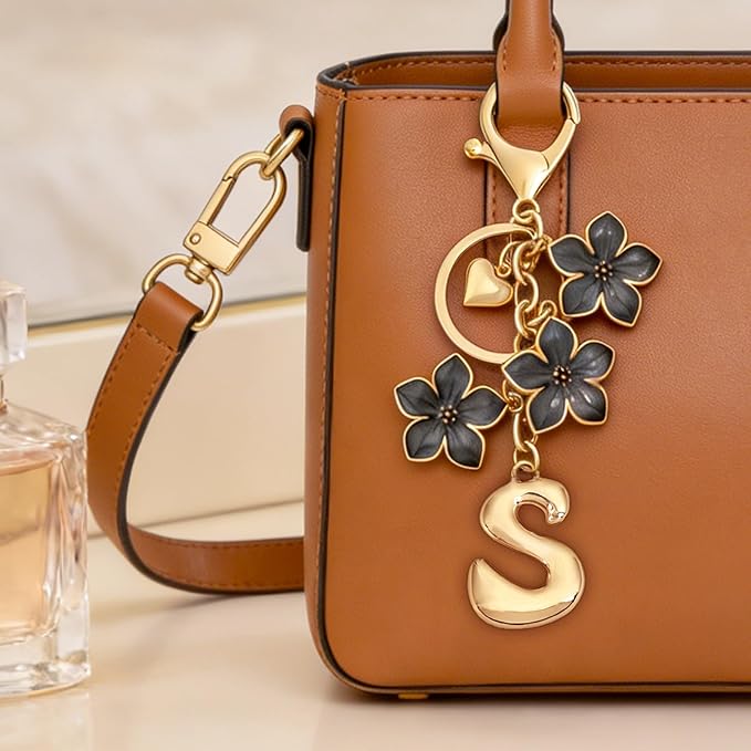 Snycler Bubble Initial Keychain Graceful Flower for bags car remote–A-Z Letter Charms for Women