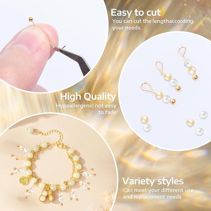 400 Pcs 14K Gold Plated Ball Head Pins 20mm Stainless Steel End Headpins Brass Wire Needle Straight Sewing Pins for Earring Pendant Bracelet Necklace Jewelry Making Findings DIY Craft Handmade