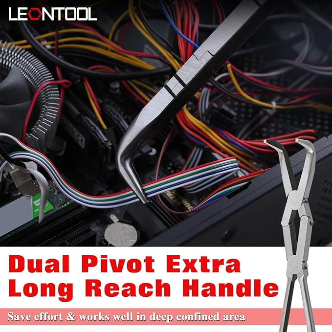 Long Reach 90 Degree Bent Nose Pliers 13-Inch Dual Pivot Double Joint Serrated Jaw Angled Needle Nose Extra Extended for Narrow Spaces and Limited Areas