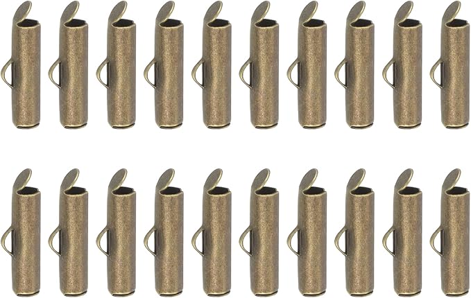uxcell 100Pcs Slide on End Clasps, 16mm Tube Ball Bead Slider Crimp Ends for Multi-Strand DIY Craft Making, Bronze Tone