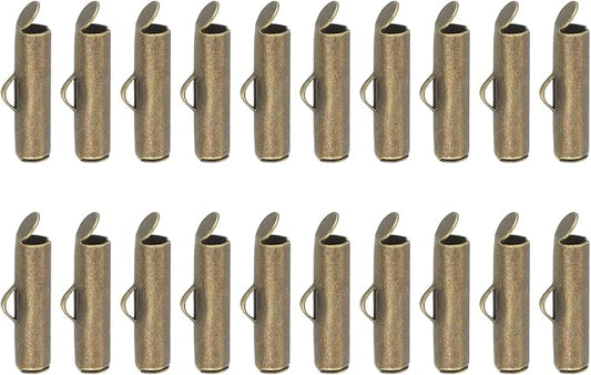 uxcell 100Pcs Slide on End Clasps, 16mm Tube Ball Bead Slider Crimp Ends for Multi-Strand DIY Craft Making, Bronze Tone