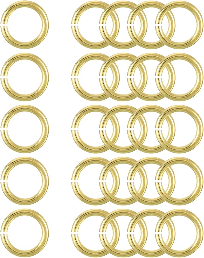 uxcell 25Pcs Open Jump Rings, 10mm/0.39" OD Brass Jump Ring Connectors 1.5mm Thick O Rings for Necklaces Bracelet Jewelry Making Keychain DIY Craft, Gold Tone