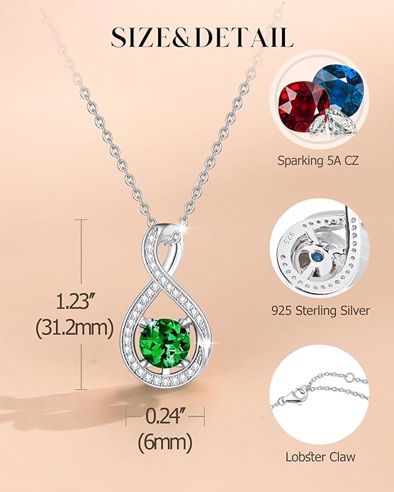 FANCIME Birthstone Necklaces for Women Fine Jewelry Sterling Silver Infinity Pendant Anniversary Birthday Gifts for Her Women Wife Mom Lady Daughter, Chain 16"+2" Extend
