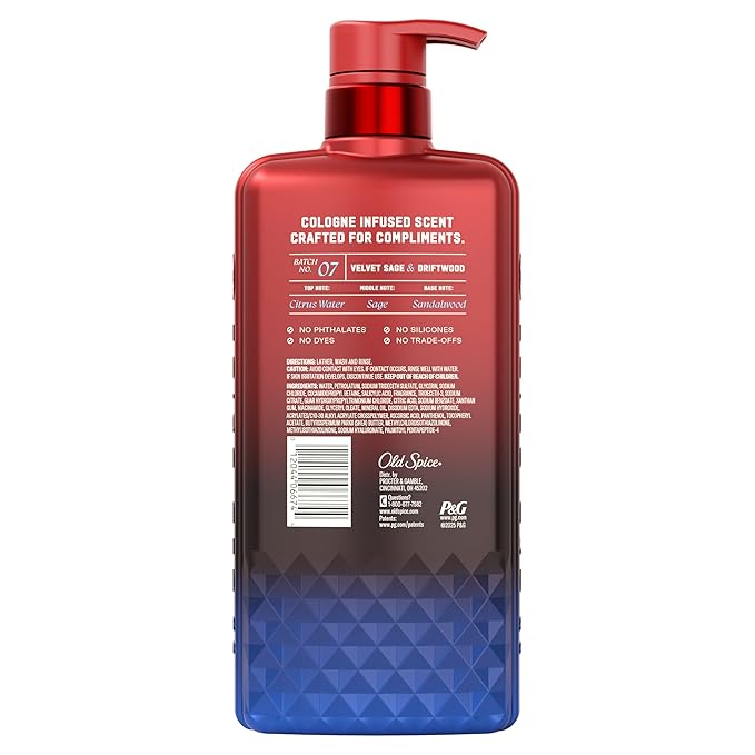 Old Spice Body Wash for Men, The Spice Alchemist Collection, 24/7 Cologne Infused Hydration, No Trade Off Formula, Free of Phthalates Silicones & Dyes, Velvet Sage + Driftwood Scent, 20 oz