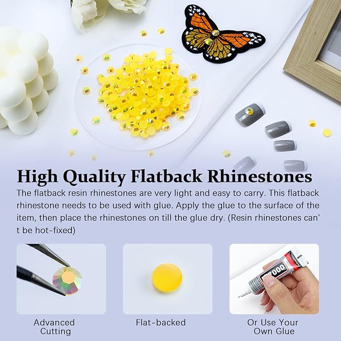 3000PCS Resin Flatback Rhinestone, 2mm 3mm 4mm 5mm 6mm Topaz AB Flatback Jelly Resin Rhinestones for Tumblers, Mugs, Bottles, Craft Decoration, Loose Bling Glitter Gem Stone