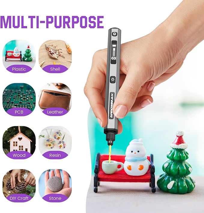 AM ARROWMAX Mini Drill Pen, 5-Speed, LED Lights, OLED Display, Aluminium Box, Resin Drill Set With 10 Small Bits, 3/32-Inch Shank, For Jewelry Making, Wood, Plastic,(SDS)
