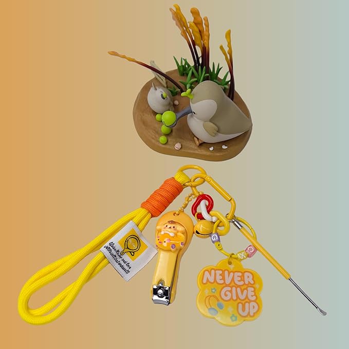 Cute Keychain with Nail Clipper Ear Pick for Women Girls Cute Key Chain Wristlet Cartoon Keychain Lanyard