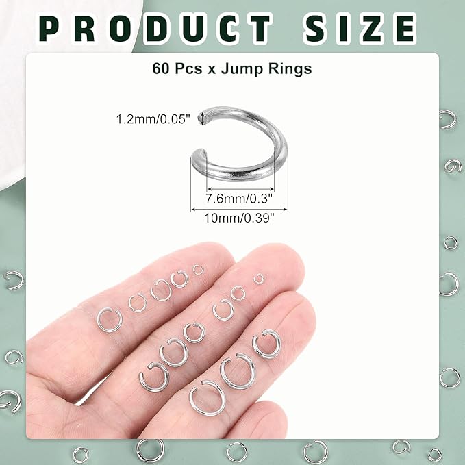 MECCANIXITY Open Jump Rings,7.6mmx10mm 316 Stainless Steel Split O Jump Rings Connector 1.2mm Thick Jewelry Making Supplies for Bracelet Necklace Pendant DIY,Pack of 60