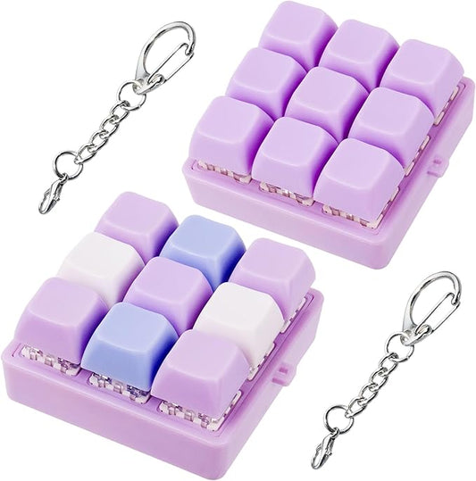 2 Pack 9 in 1 Keyboard Fidget Toy, Keyboard Fidget Keychain Anti-Stress Keyboard Decompression Button Finger Clicker Toys Stress Relief Fidget Gifts (Mix Purple)