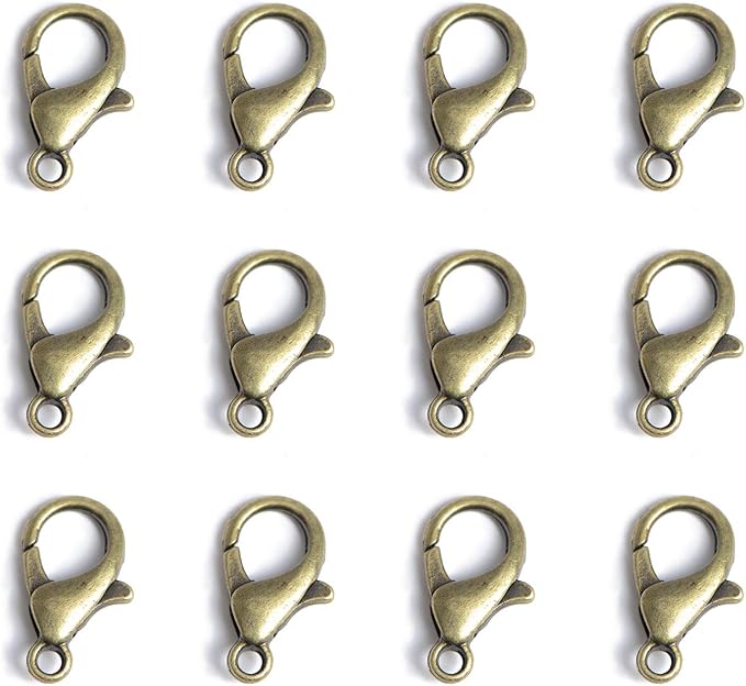 AD Beads 50 Pieces Lobster Claws Clasps Plus 100 Pieces 6mm Match Color Open Jump Rings Suitable for Necklace Bracelets Jewelry (7x12mm, Bronze)