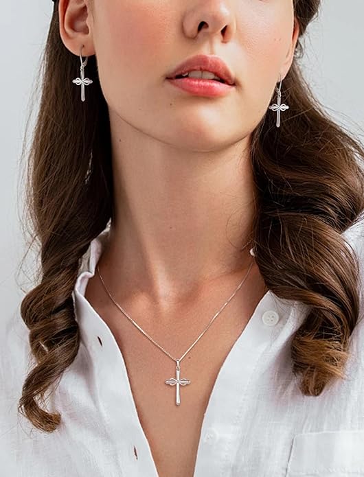 Starchenie Infinity Cross Earrings for Women 925 Sterling Silver Polished Cross Leverback Earring Crucifix Jewelry
