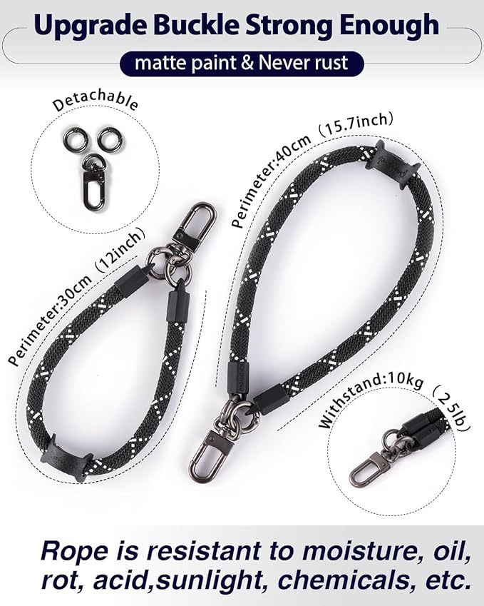 project-cb Hand Wrist Phone Strap,Phone Lanyard Patch ×2,Cell Phone Case Holder,Wristlet Strap for Key,AirPods,Camera (Blackshadow, 15.7inch)
