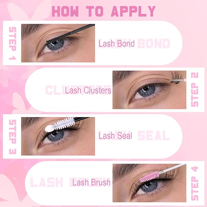 Natural Lash Clusters Kit Wispy Lash Extension Kit Invisible Band Eyelash Clusters C Curly 8-16MM DIY Cluster Eyelash Extensions with Lash Bond and Seal Tweezers Brushes by ZANLUFLY