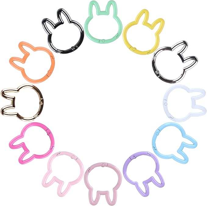 Rabbit Shaped Keychain Clips,Multicolor Carabiner Keychain Clips Aluminum Ring Clips for Keychains, Water Bottle, Bags Fishing Hiking Traveling