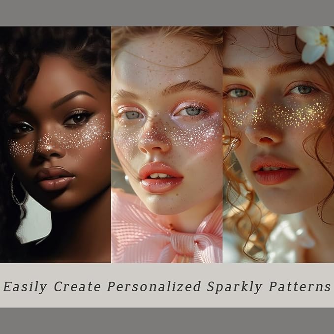 HOSAILY 6 PCS Glitter Freckles Face Tattoo, Gold&Silver Waterproof Face Sparkle Glitter Speckles Patches for Women, Cute Star Metallic Glitter Temporary Tattoo Makeup Accessories for Festival #Set A