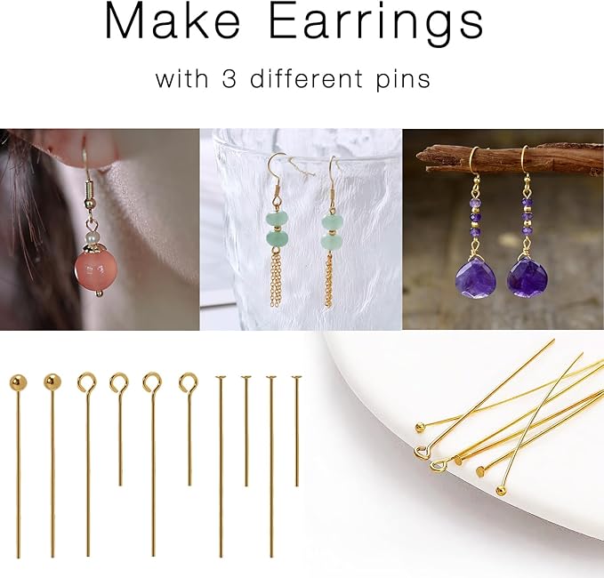 Jewelry Making Head Pins and Eye Pins Set, 1000 Pieces, Stainless Steel, Mixed Finishes (Gold Plated)