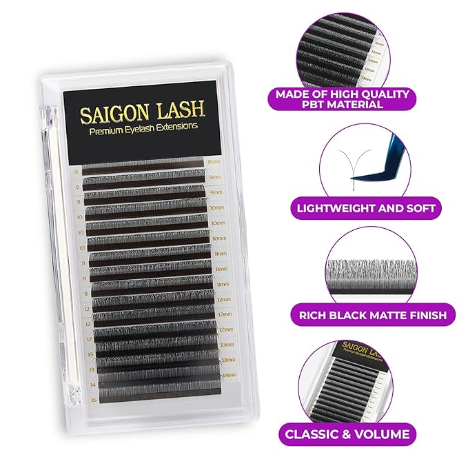 SAIGON LASH Y Eyelash Extensions, Split Tip Volume Lashes for Professionals, B/C/CC/D/DD Curl, 8-15mm Mixed Length, 0.07 Thickness, Soft Korean PBT Fiber, 16 Rows Tray (Y Lash B-0.07)