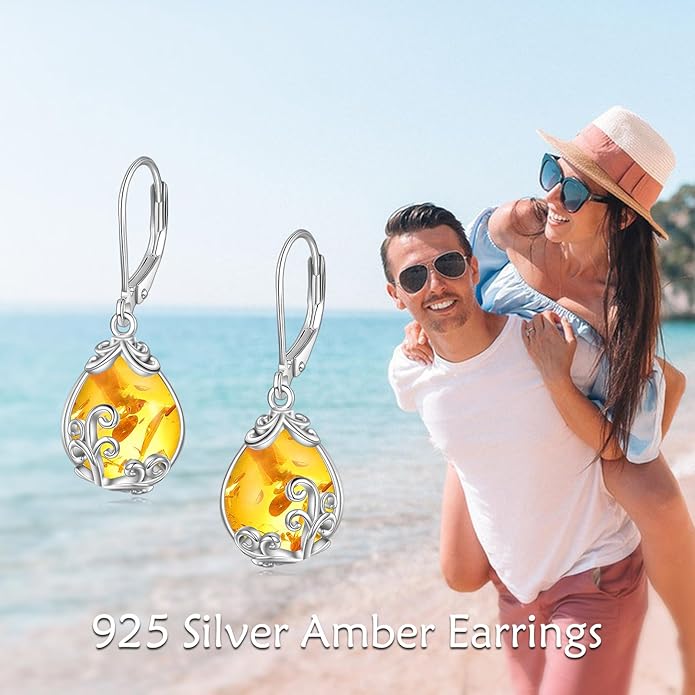 POPLYKE Celtic Filigree Teardrop Drop Dangle Earrings Sterling Silver Leverback Earrings Jewelry for Women