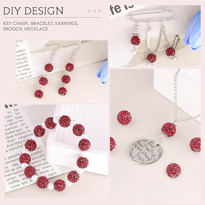 200 Pcs Dark Red Rhinestone Beads for Jewelry Making, Sparkle Crystal Clay Christmas for Bracelet Baseball Necklace Earring Crafting and DIY, Shiny Round Shamballa Disco Ball Beads Bulk