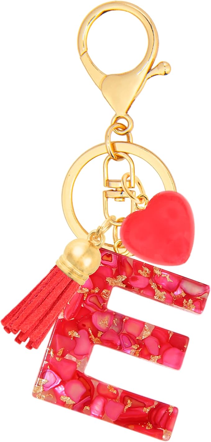 Initial Keychains for Women with Cute Heart Resin - Alphabet Letter Keychain for Bag, Backpacks, Purse or Car key