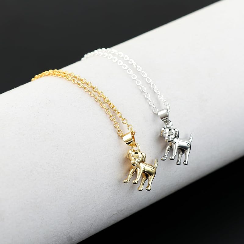JOR Dog Charm Pendant Necklace, Loyalty Charm, Men and Women Unisex Jewelry, Dainty Gold & Silver Plated Combo Chain 18 inch (Pack of 2)