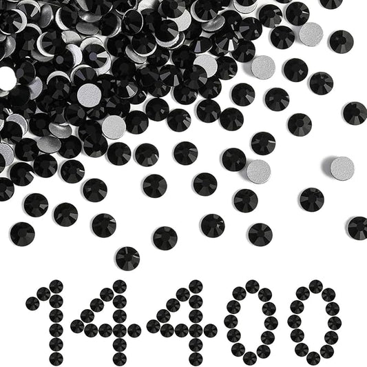 Beadsland Flatback Rhinestones Bulk,14400pcs Black Rhinestones for Nails Crafts Clothes DIY Decoration, Jet Black, SS8,2.3-2.5mm