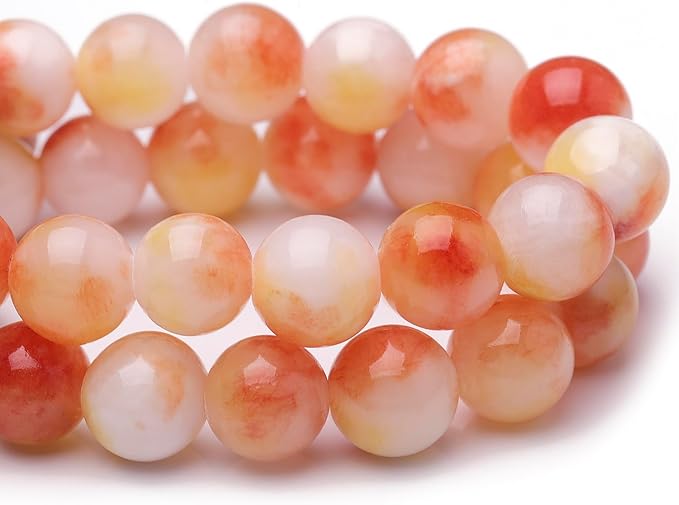 Natural Stone Beads for Jewelry Making,10mm Orange Jade Polished Smooth Round Gemstone Beads for Bracelet Necklace 15 Inch