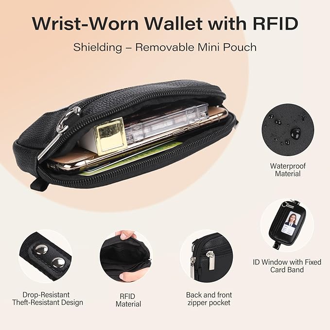 Phone Lanyard Crossbody with Wallet，Detachable Phone Strap Wristlet with ID Window and Zipper，Adjustable Strap for All Phone