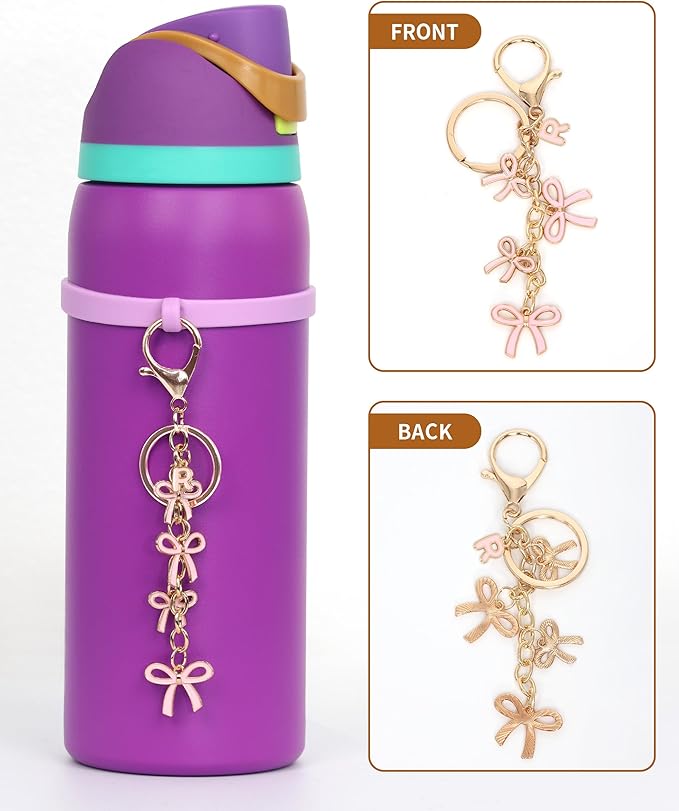 Bow Purse Charms Keychain - Pink Bow Alphabet Letter Key Chain, Bag Charms Wallet