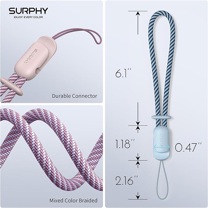 SURPHY 3 Pack Phone Wrist Strap with CellPhone Tether Tab, Cellphone Lanyard, Phone Strap with 2-Color Braided, Wrist Lanyard