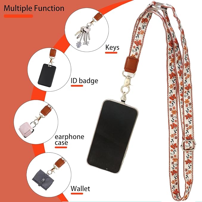 LEMEDE Wrist Keychain and Adjustable Phone Lanyard, Silver Hook Phone Crossbody Strap with 360° Rotating Phone Pads