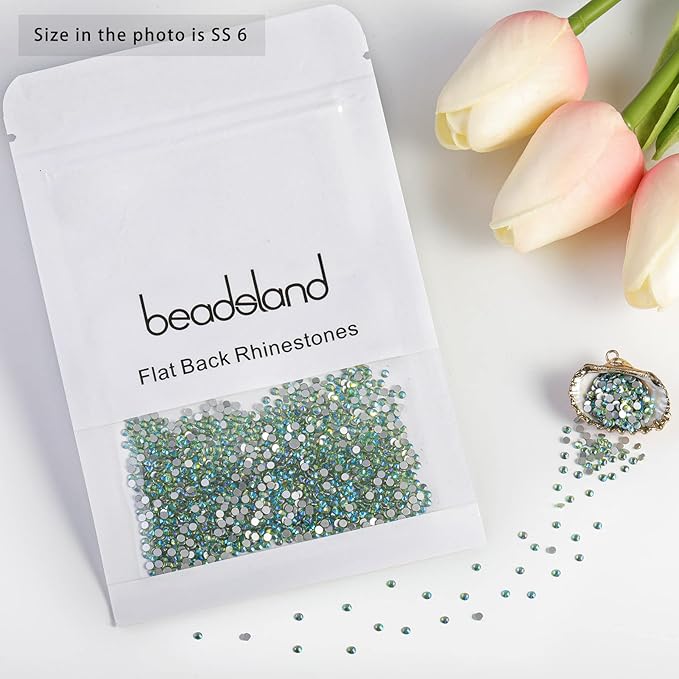 Beadsland 1440 Pieces Flat Back Crystal Rhinestones Round Gems,Peridot AB,SS6,1.9-2.1mm