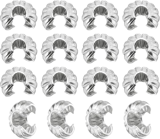 uxcell 100 Pcs Crimp Bead Covers, 3mm/0.12" Half Round Open Crimp Beads Knot Cover, Small Loose Beads End Tip Caps for Bracelet Jewelry Making Craft DIY, Silver White