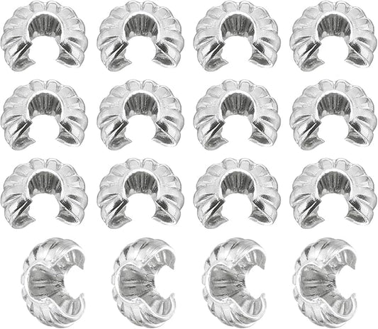 uxcell 200 Pcs Crimp Bead Covers, 3mm/0.12" Half Round Open Crimp Beads Knot Cover, Small Loose Beads End Tip Caps for Bracelet Jewelry Making Craft DIY, Silver White
