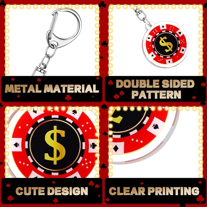 Tondiamo 48 Pcs Casino Party Favors Keychains Bulk Casino Night Souvenirs Dice Keychains for Halloween Birthday Gifts Decorations