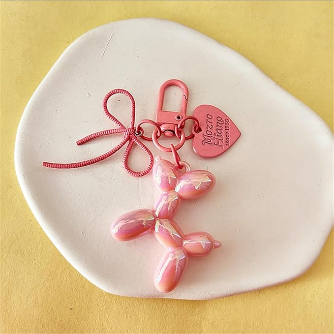 Dreuyet 2Pcs Jelly Balloon Dog Keychains Kawaii Cute Bag Purse Charms Key Chain with Bow Y2K Aesthetic Accessories