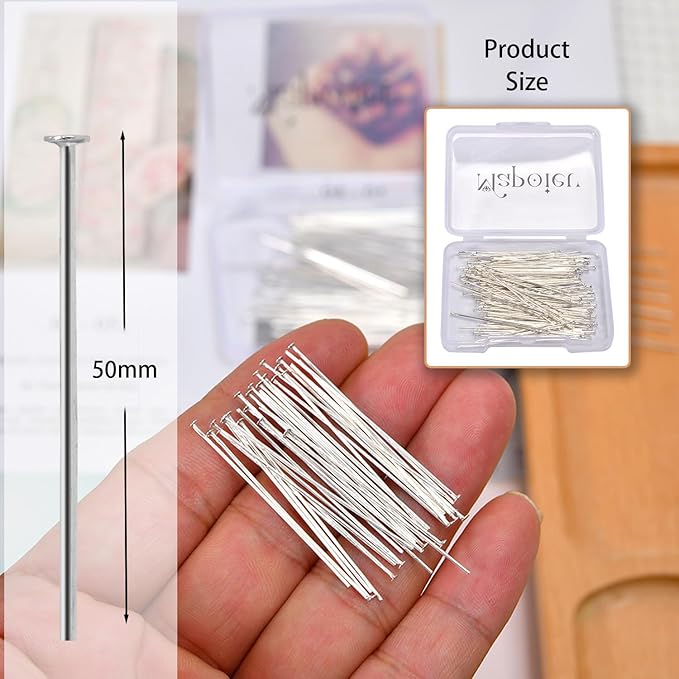 100pcs 50mm 925 Silver Filled Flat Head Pins DIY Crafts Beads Charms Earring Bracelet Jewelry Making Accessories Supplies