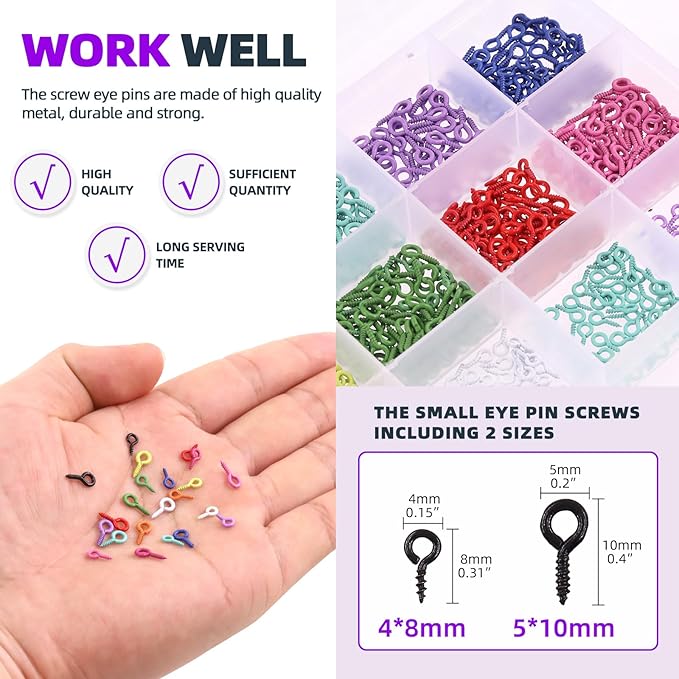 Swpeet 1101Pcs 11 Colors 2 Sizes 4×8mm 5×10mm Small Screw Eye with Tweezers Assortment Kit, Eye Pins Hooks Eyelets Screw Clasps Hooks Eye Screws for Jewelry Making DIY Jewelry Making Supplies