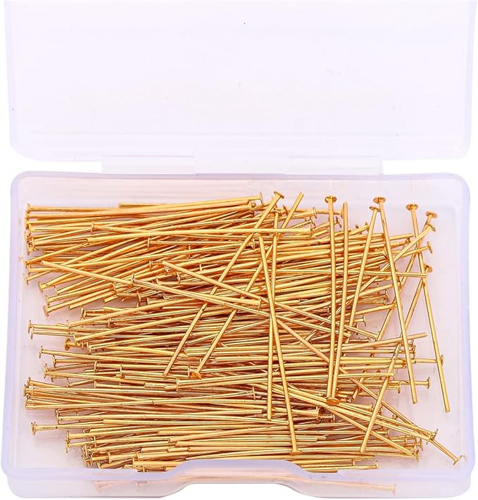 18K Gold Plated Flat Head Pins Non Tarnish 35mm 200pcs for Jewelry Making Findings