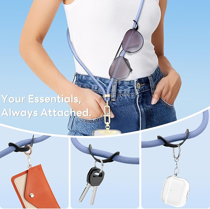 Adjustable Anti-Theft Phone Lanyard Neck & Crossbody Strap with 0.2mm Metal Tab & Comfort-Fit 8mm Rope (Fog Blue)