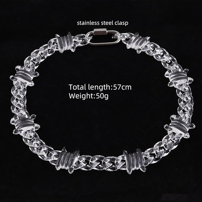 Punk Acrylic Colorful Leopard Print Clear Chain Necklace Rainbow Thick Paper Clip Necklace for Women Men Gift Hip Hop Geometric Bar Jewelry