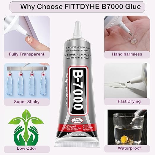 B7000 Jewelry Glue for Jewelry Making, FITTDYHE 3PCS 50ML/1.69 fl oz Clear B-7000 Glue Rhinestone, Multipurpose Super Adhesive for Phone Repair Nail Art Wood Glass Charms