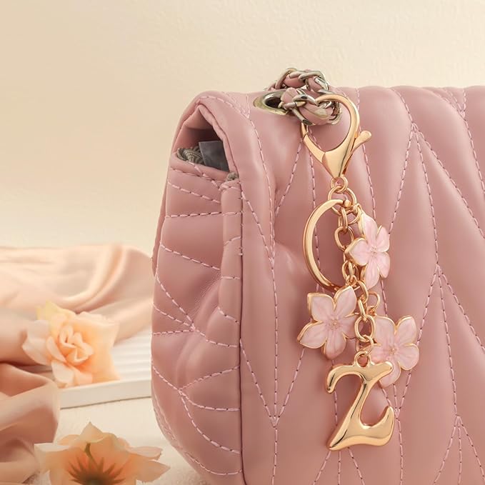Snycler Bubble Initial Keychain Graceful Flower for bags car remote–A-Z Letter Charms for Women