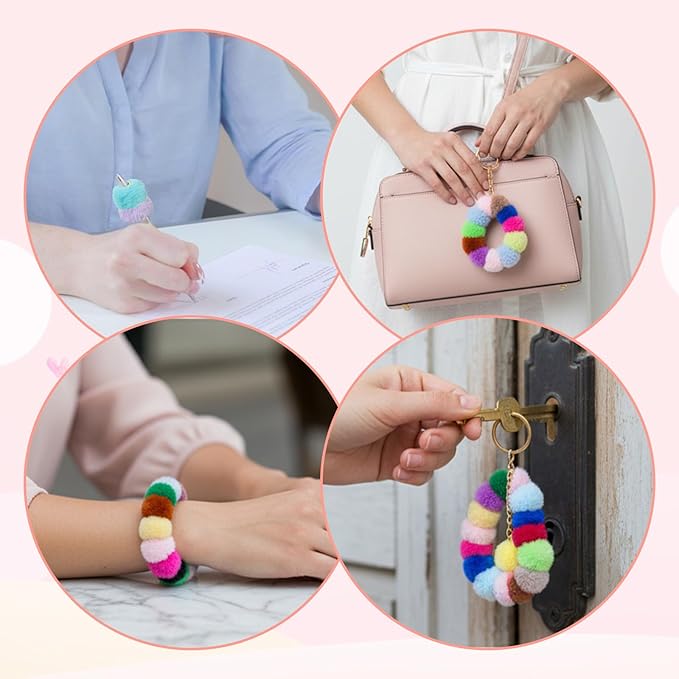 250PCS Fluffy Faux Fur Pom Poms Beads Mixed Color Soft Fuzzy Puff Spacer Beads for DIY Pens Jewelry Bracelet Garland Headband Keychain Handicrafts Craft Accessories Gift Supplies