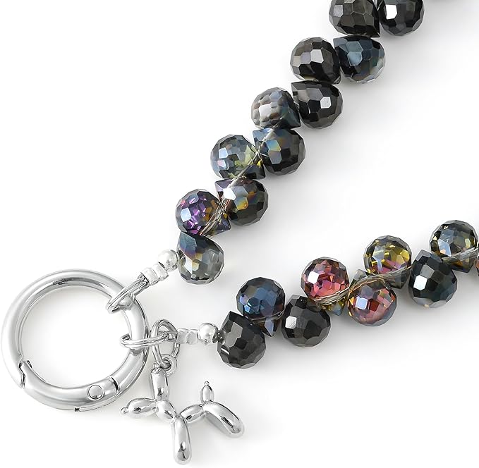 Crystal Phone Wrist Strap Phone Charm Chain Keychain Beaded Cellphone Lanyard with Tether Tab Hands-Free Wristlet Bracelet Wrist Grip Strap for Women, D-Black