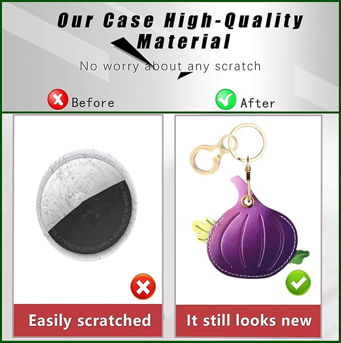 Leather Keychain Holder Case Compatible with AirTag,Cute Protective Apple Air Tag Cover with Keychain Ring,Anti-Scratch Finder GPS Tracker Case for Wallet Keys,bag,pets(Ficus Carica)