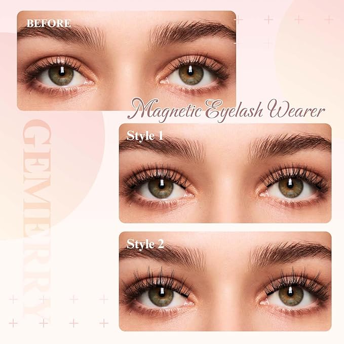 GEMERRY Magnetic Eyelashes with Applicator 2 Pair Magnetic Lashes No Glue Natural Look Lash Clusters Kit False Eyelashes Cat Eye Easy to Wear and Remove No Glue No Eyeliner Needed Soft Strip Lashes