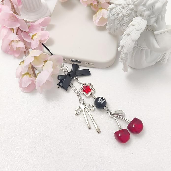 1-4PCS Cute Phone Charms Aesthetic Y2K Cell Phone Charms Strap Pink Strawberry Butterfly Star PhoneCharm Y2K Accessories for Bag Keychain Airpods Camera Pendants Decor